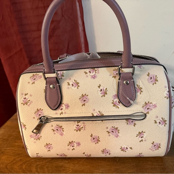 New Coach Rowan Satchel Bag With Floral Print with Crossbody Strap - Picture 5 of 9